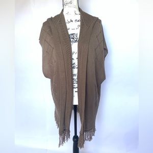 Charlotte Russe Brown Fringe Sweater Poncho w/ Hood medium